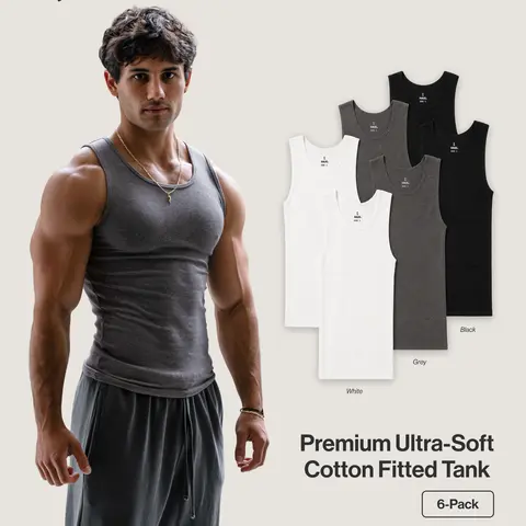 Haus | Premium Ultra-Soft Cotton Fitted Tank 6 Pack Fabric Menswear