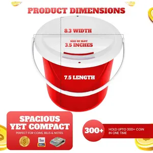 Plastic Street Charity Donation Can Coin Collection Bucket with 2 Security Stickers(Red, 4 Pack)