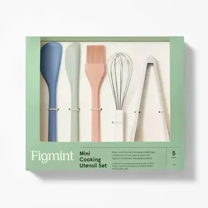 Figmint Mini Cooking Utensil Set 5-Piece Non-Slip Silicone Kitchen Tools with Spatulas Whisk & Brush for Cooking and Baking Bakeware Scraper Tongs