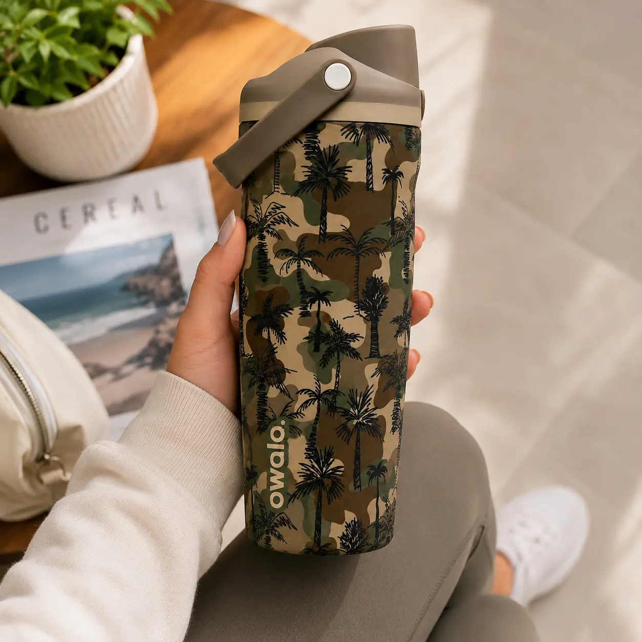 Owala Tropical Camo Palm 30oz FreeSip Insulated Stainless Steel Water Bottle  Tropical Camo Palm Print Leakproof Gym Travel Tumbler with Carry Loop
