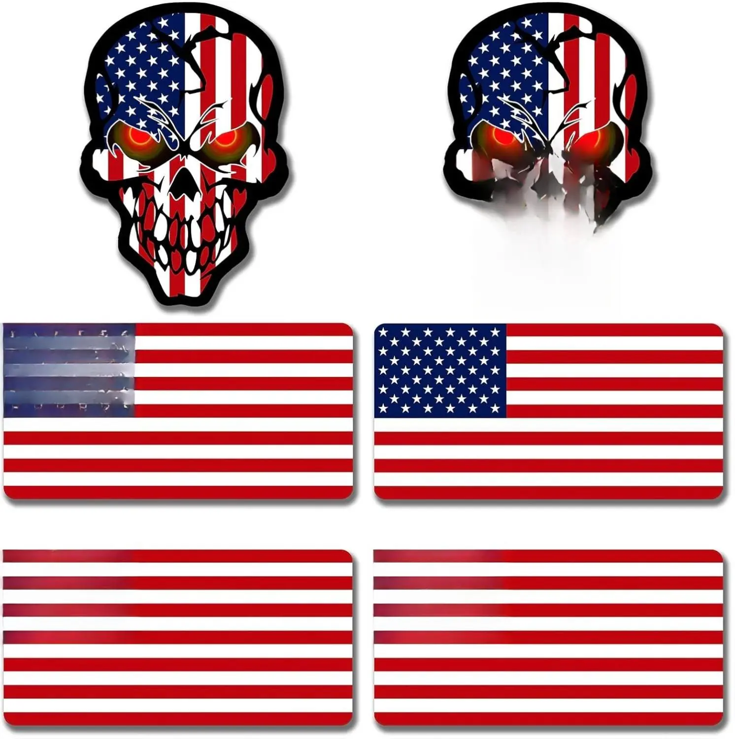6pcs Reflective American Flag Hard Hat Stickers, Red Ops Decals for Tactical Gear, Patriotic USA Skull Flags Toolbox Helmet Labels