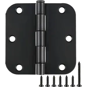 30 Pack Rounded Matte Black Door Hinges 3.5 Inch 5/8" Radius Interior 3 1/2" Flat Iron Bifold Residential Standard Bedroom Indoor for Doors 3 ½"Hardware Control House Home Decor Essentials Accessories