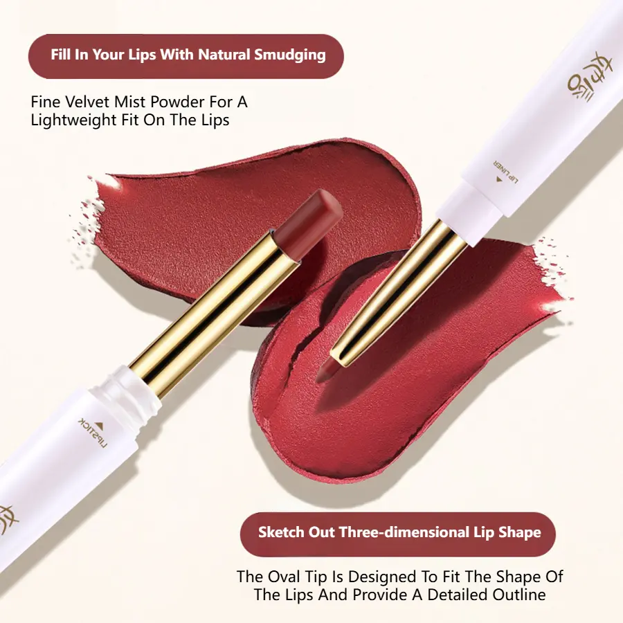 Double-Ended Non-Stick Matte Lipstick & Lip Liner, Versatile Makeup Cosmetic for Daily Lip Makeup Needs