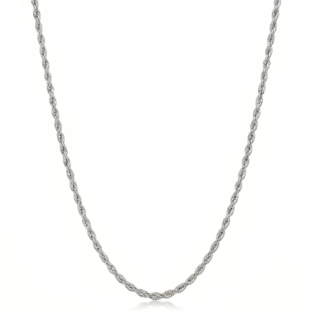 Stainless Steel SILVER  Rope Chain, 3mm Necklace For Women Men Tarnish & Water Resistant
