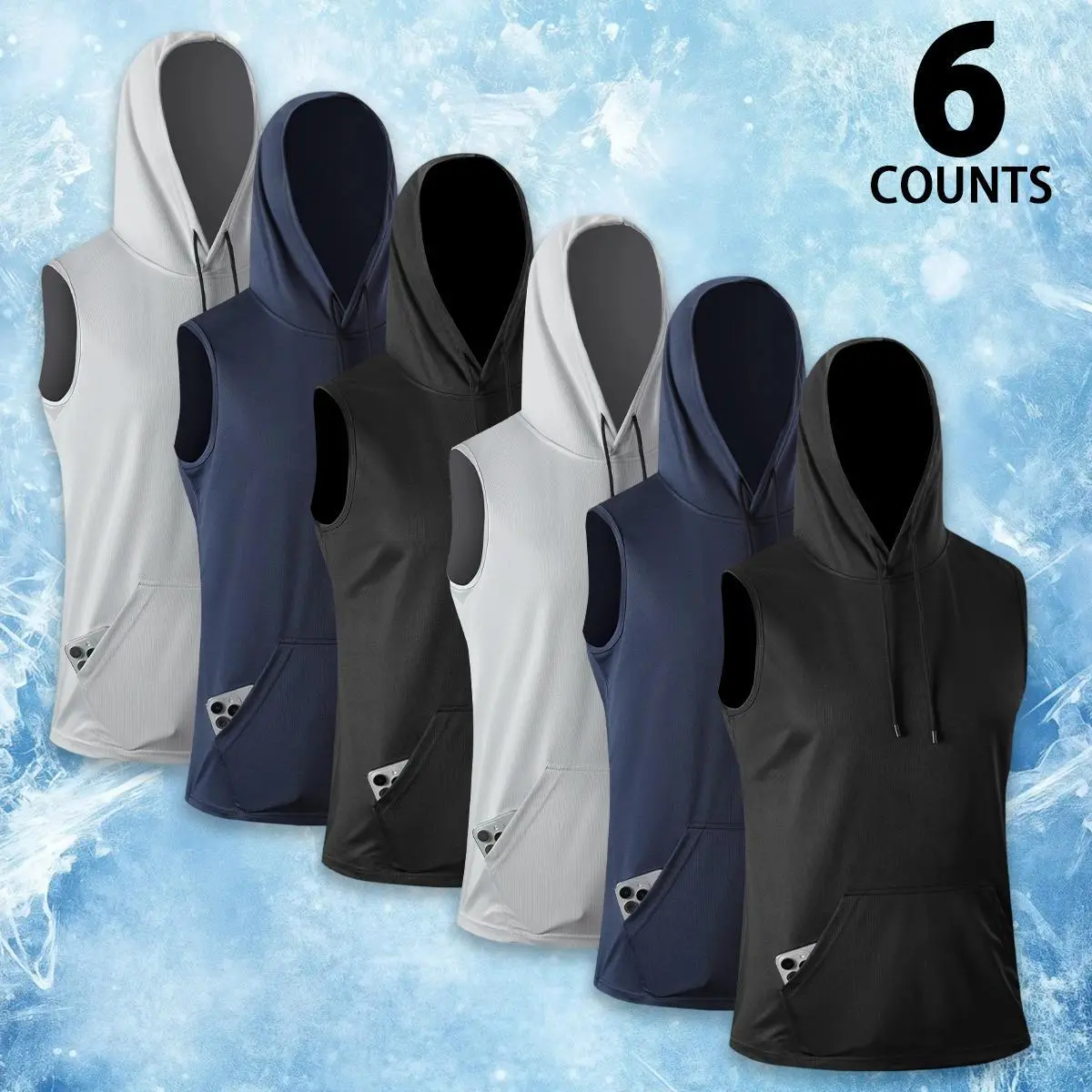 Men's Solid Hooded Sleeveless Sports Wear, Quick-Dry Athletic Workout Vest with Kangaroo Pocket for Gym & Fitness, Workout Vests, Xl, Athletic Fitness Clothes, Sleeveless Gilet, Polyester, Activewear Vests