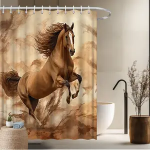 1pc Animal Theme Shower Curtain-2D Flat Running Horses Desert Scenery Print Shower Curtain Quirky Home Decor Bathroom and Bathtub Decoration 70.8x70.8 Inches