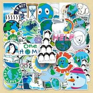 Cartoon Climate Change Themed Sticker, 50pcs/set Creative Decorative Stickers, DIY Decals for Water Bottle, Laptop, Phone Case, Scrapbooking, Journal Making