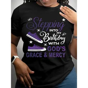 [100% Cotton] Birthday Print T-Shirt, Short Sleeve Crew Neck Casual Top For Summer & Spring, Women'S Clothing T-Shirt For Men And Women