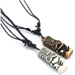 2countS Hawaiian Protection Amulet Lucky Pendant Necklace Vintage Tiki Fish Hook Turtles Tortoise Shark Wolf Tooth Caved Satue Adjustable Rope Chain Necklaces for Men Women