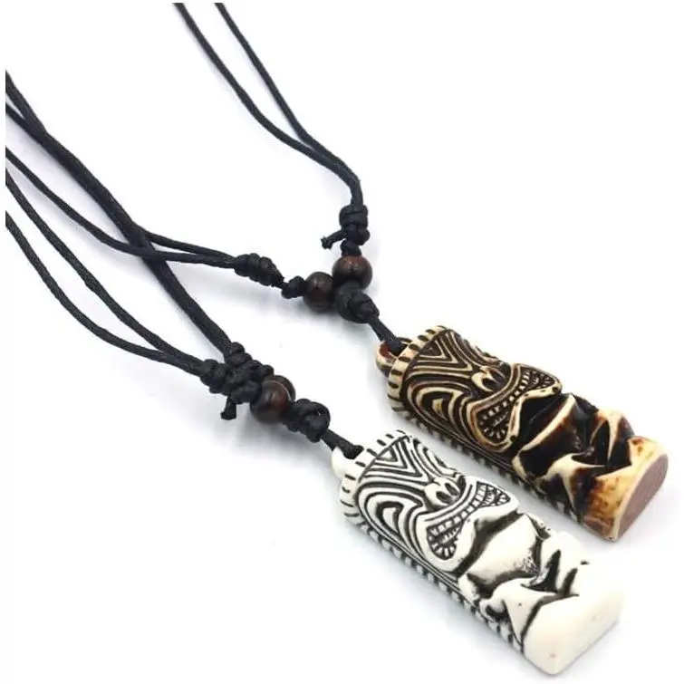 2countS Hawaiian Protection Amulet Lucky Pendant Necklace Vintage Tiki Fish Hook Turtles Tortoise Shark Wolf Tooth Caved Satue Adjustable Rope Chain Necklaces for Men Women