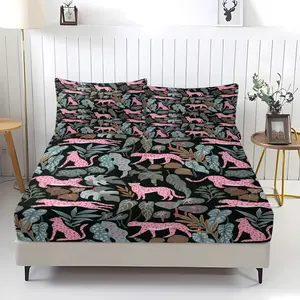Green plant fashionable pattern bed sheet, comfortable printed pattern, including 1 bed sheet and 2 pillowcases, comfortable bedding, anti slip dust cover suitable for bedrooms and guest rooms, suitable for children or adults as gifts
