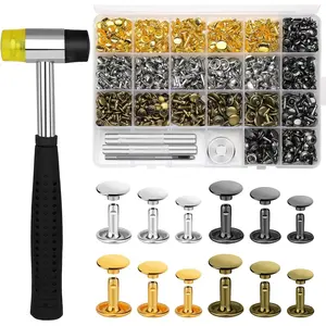 480 Sets Leather Rivets Kit 4 Colors Double Cap Rivets 3 Sizes Rivet for Leatherworking with Rubber Hammer Fixing Tool Kit 4 count for DIY Leather Craft Clothes Shoes Decoration and Repair