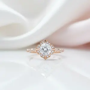14k Rose Gold Cushion Cut Diamond Option Antique Milgrain Halo Engagement Ring