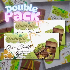 Fiorella Dubai Chocolate Bar 200g 2-PACK 7.05 oz Rich Milk Chocolate with Kadayif & Pistachios Snack Bonbon Turkey Made Eco Friendly