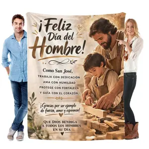 Feliz Dia Del Hombre San Jose Carpenter Flannel Throw Blanket Spanish Fathers Day Religious Quote Ultra Soft Cozy Warm Blanket For Men Gift