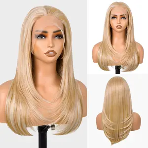 Wiglassic 13x6 Layered Straight Blonde Wig HD Lace Front - Pre Plucked Synthetic Wig Wig for Daily Life and Party 22IN