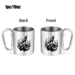 1pc 10oz Howling Wolf Mountain Silhouette Coffee Mug, Insulated Stainless Steel Cup for Hot/Cold Drinks, Prolongs Temp Retention, Ideal for Study, Cycling, Beach - Hand Wash Only, Lightweight, Minimalist Design, Reusable Drinkware