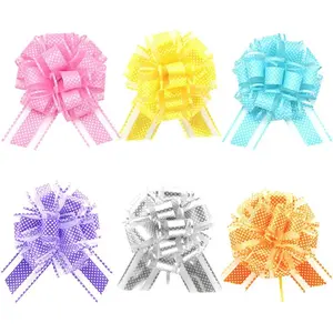 6 Inch Large Round dot Bows - Elegant  Wrapping Ribbon for Wedding, Birthday, Party Decorations |  Pull Bows for Baskets, Presents & Crafts (Round dot, 6 count)