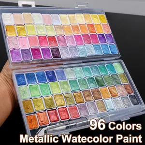 20/60/96 Color Metallic Watercolor Paint Set, Portable & Lightweight, High Solid Pigment, Starry Shades, Watercolor Painting Supplies, Ideal for Artists & DIY Crafts