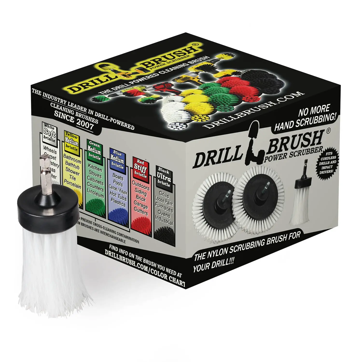 1in White Brush - Soft Stiffness - Long Bristles - Home & Auto Spot Cleaning | 1in-L-W-QC-DB