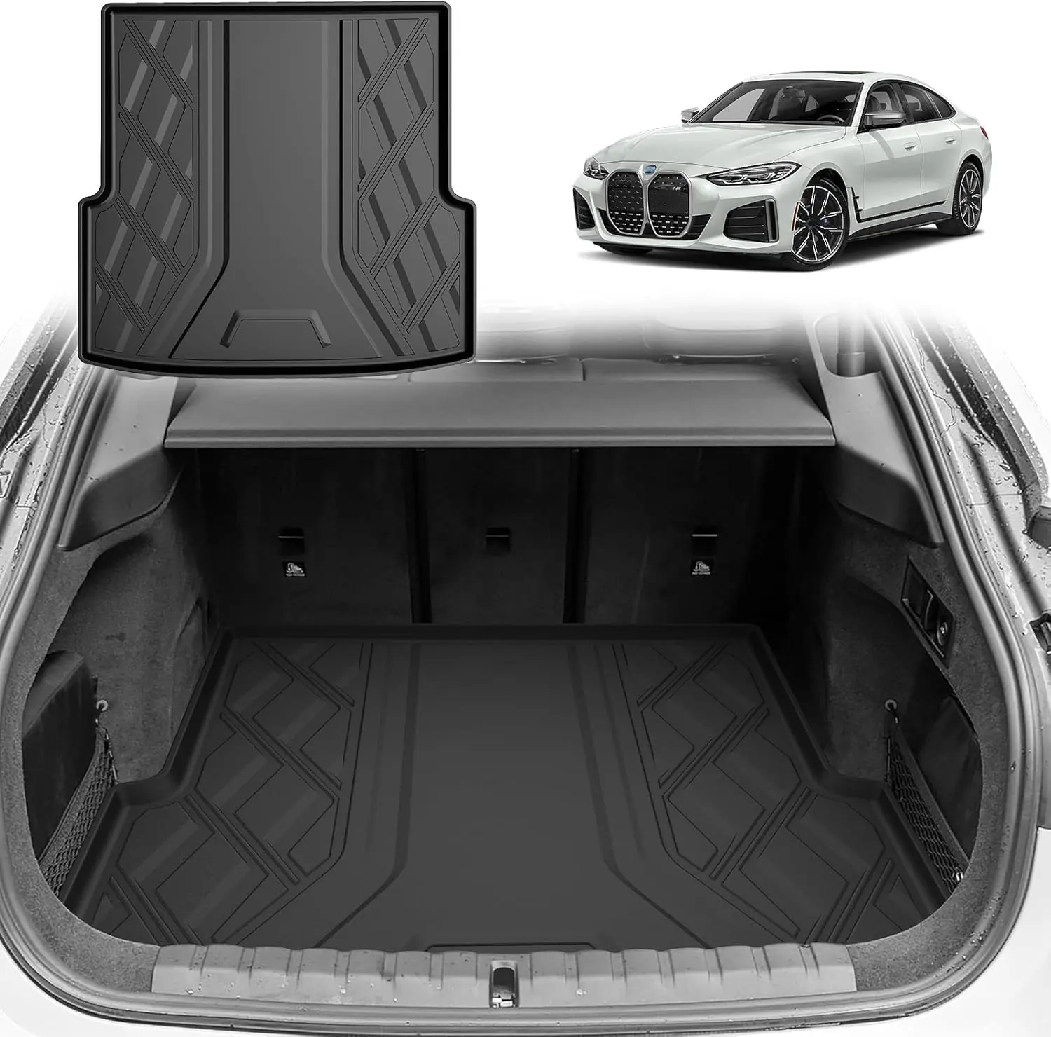 For BMW I4 eDrive35-eDrive40-xDrive40-M50 3D Laser Scanning Technology Car Mat Cargo liner, 1:1 Design Perfect Fit Heavy Duty TPE All Seasons Driving Protection Trunk Mat Vehicle Accessories  Interior Accessories  Car Accessories