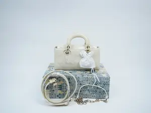 Pre-owned Dior patent Shoulder Bags Christian Cannage Small Lady D Joy Ivory