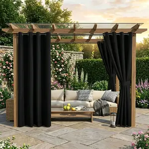 Four-piece set of blackout garden curtains, offering heat insulation, noise reduction, privacy protection, and sun-blocking functions.They are weatherproof and suitable for use in outdoor spaces such as gardens, patios, porches, bedrooms, living rooms,