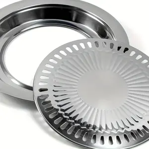 1pc Stainless Steel Outdoor Grill Pan, BBQ Plate, Korean Stovetop Nonstick Indoor Outdoor Smokeless BBQ Cast Aluminum Grill Pan, Outdoor Cooking Equipment