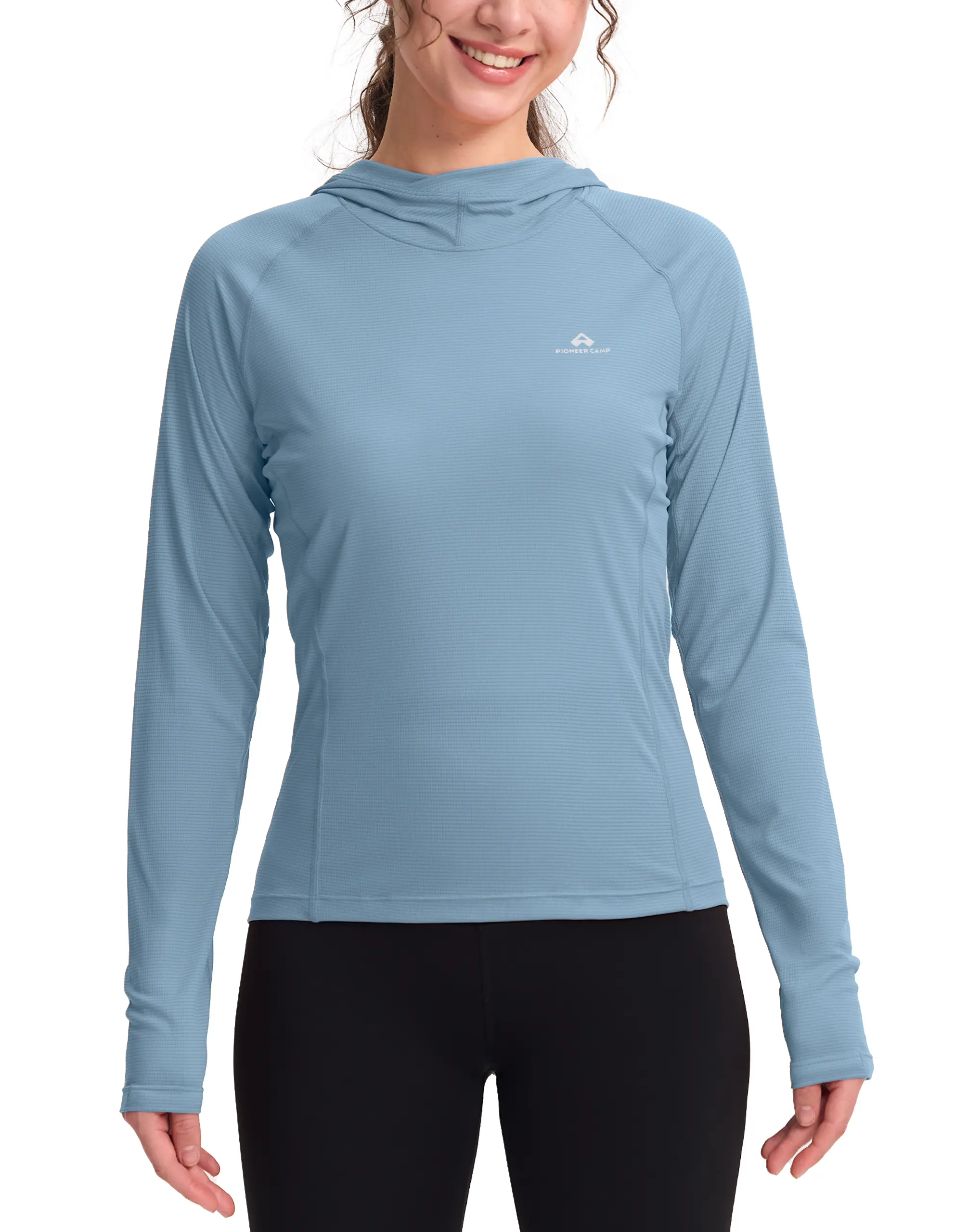 Pioneer Camp Womens Ultra Lightweight Sun Shirt with Hood Breathable Long Sleeve Hiking Running Shirts Quick Dry Fishing Sun Hoodie
