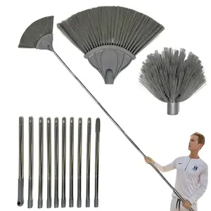 Adjustable Dust Brush Extension Pole, 425cm Extra Long Cleaning Tool with 2 Replacement Heads, Ceiling Wall Cleaner for Home Use