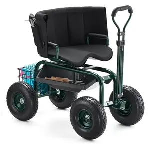 VEVOR Garden Seat with Wheels, Rolling Garden Stool with Height Adjustable 360 Swivel Seat, 400lbs Weight Capacity, Gardening Cart Bench, Ergonomic Backrest Tool Storage, for Garden, Yard, Patio