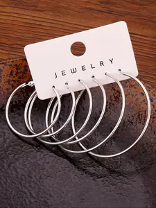 3 Pairs Women's Simple Plain Hoop Shape Earrings, Fashionable Jewelry For Women, Daily Use Fashion Accessories For Party