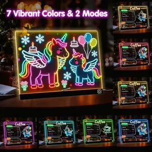 LED Note Board with Colors, 11.81"X7.87" Led Drawing Board Acrylic Dry Erase Board with Light 7 Colors Message Writing Board Night Light with 7 Markers for Home/Office/Christmas Decor