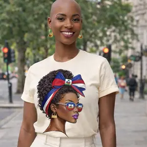 Afro Puff Woman with Red White Blue Headwrap Tee | Black Girl Profile T-Shirt