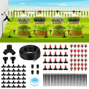 Automatic Drip Irrigation System, Spray Nozzle & Emitter, Locking Connection Kit, Euro Thread Pipe (4/7 Inch) for Garden Lawn Greenhouse Deck