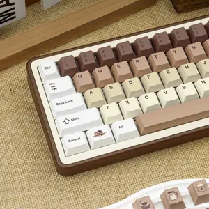 COOMICKEY Coffee Theme Siamese Cat Keycaps Set, 171-Keys Cute Cat PBT+PC  Keycaps, Cherry Profile Keycaps,  Custom Key Cap Set, 60% 75% 100% Universal Size, Fit Cherry Gateron MX Switches, Minimalist Aesthetic Keyboard Accessories,Summervibes