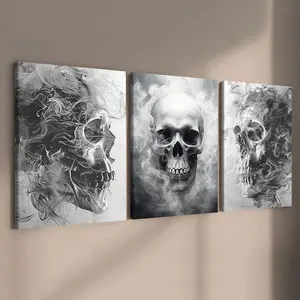 Wooden Framed Canvas Poster with Skull Design, Dark Style Decor for Living Room and Bedroom, Modern Art for Hallway Wall, Waterproof and Stylish, Wall Art Decoration