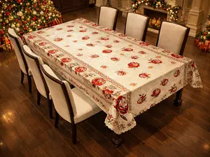 Vintage Rose Floral Tablecloth Elegant European Style Dining Table Cover with Lace Edge for Family Dinner Holiday & Kitchen Home Decor