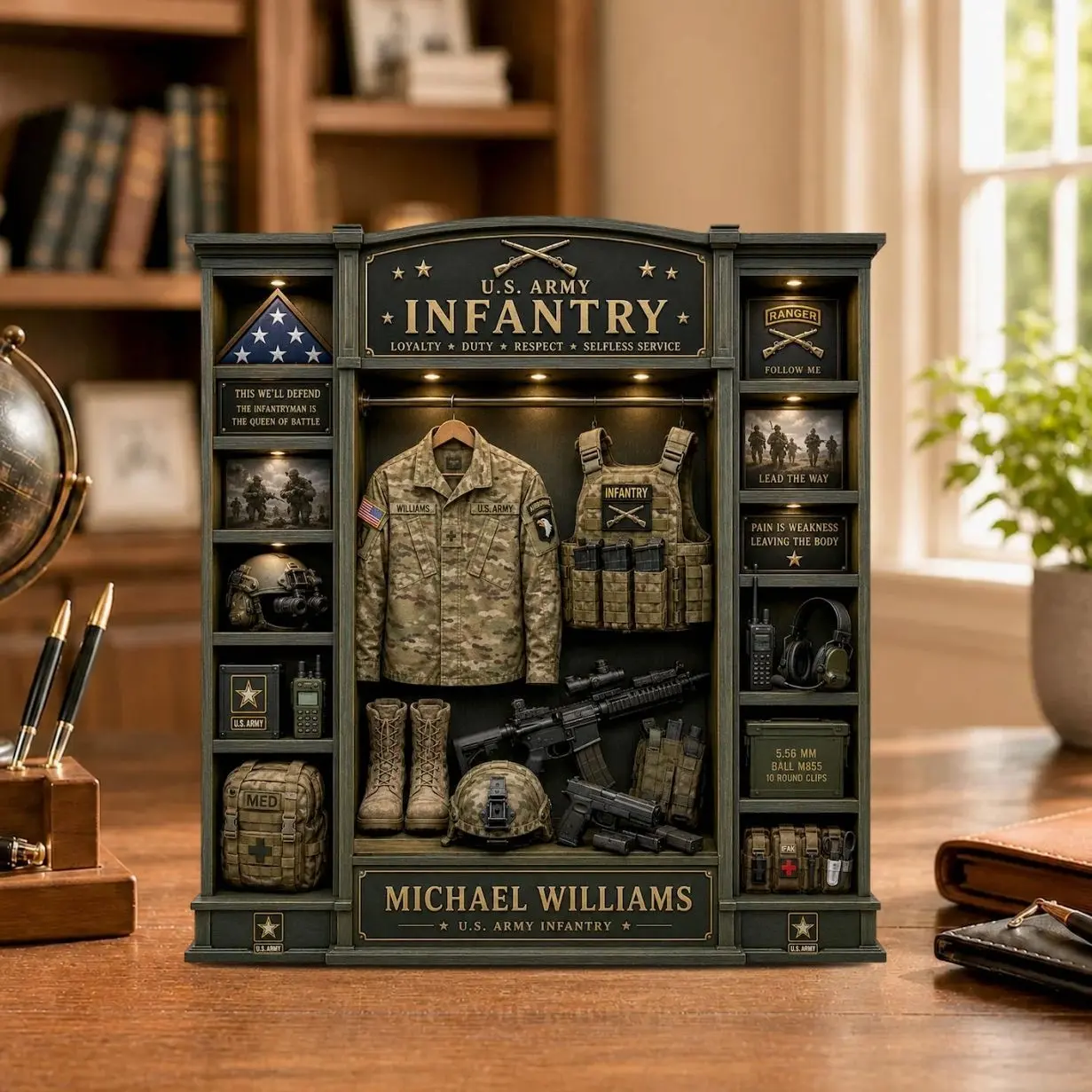 Personalized Army Infantry Display, Custom Soldier Name Sign, Infantry Retirement Gift, Military Veteran Desk Decor, Service Keepsake