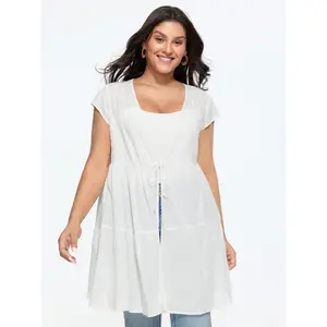 BLOOMCHIC Plus Size Cotton Sheer Layered Front-Tie Swimsuit Cover-Up [M-6X], 2026 Summer Vibes Swimweek Deals - Plus Size Clothes, Beach Cover Up, Coverups for Bathing Suits