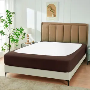 Decorative Box Cover King & Cal King Size, Brown Luxurious Jersey Stretchy Wrap Around 4 Sides Bed Skirt for Home/Hotels, Wrinkle & Fade Free Machine Washable