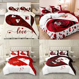 Valentine's Day Theme Duvet Cover Set, Love Heart Pattern Bedding, Decorative Duvet Cover, Soft Comfortable, Zipper Closure, Perfect Gift