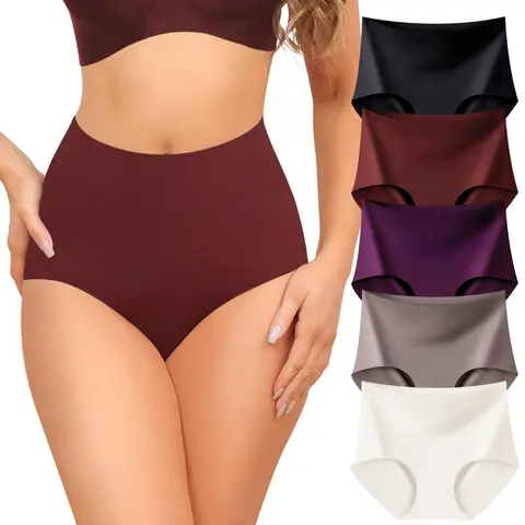 LEVAO No Show High Waisted Underwear for Women Seamless Briefs Panties Plus Size Full Coverage Soft S-XXL, 5 Pack