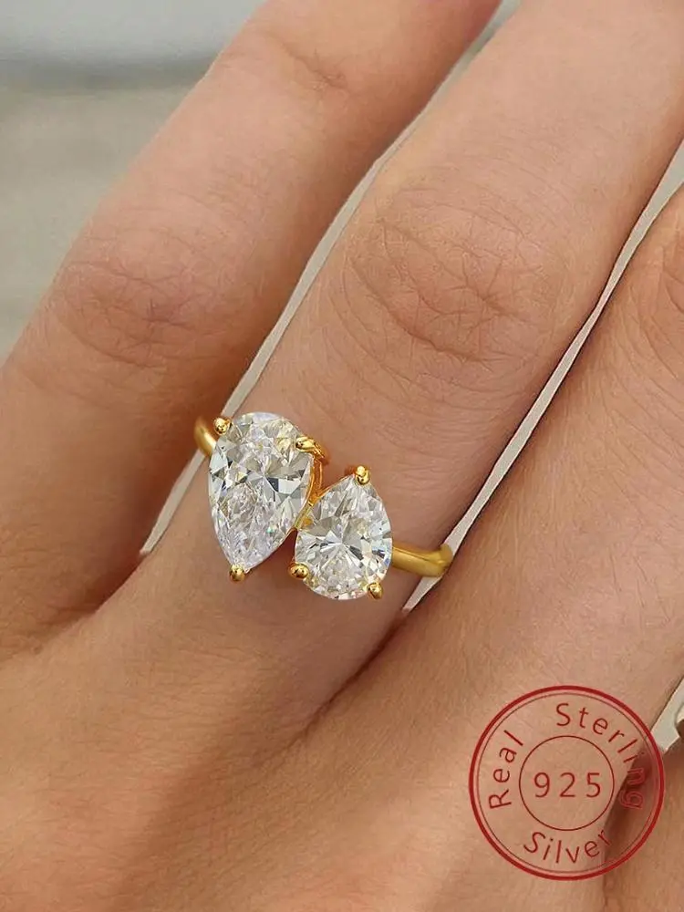 RING4U - 925 Sterling Silver Simplicity Classic Zircon Water Drop Ring For Women Engagement Wedding Luxury  Fine Jewelry