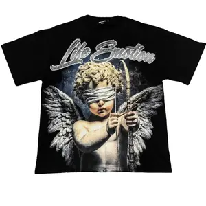 Unisex Oversized Premium Double Cotton Live Emotion Cupid Graphic Sports T-Shirt, Short-Sleeve Streetwear Hip Hop Top, TikTok Trendy Summer Casual Outfit