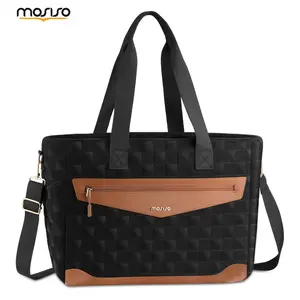 MOSISO 15.6 Inch Quilted Laptop Tote Bag for Women Large Capacity Work Bag with Padded Compartment & Adjustable Strap Stylish Office Teacher Travel Handbag Black