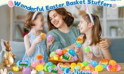 24 Pack Prefilled Easter Eggs with Squishy Toys & Pop Keychains, Kids Easter Basket Stuffers, Easter Egg Hunt Fillers, Party Favors Bulk for Boys & Girls, Easter Gifts