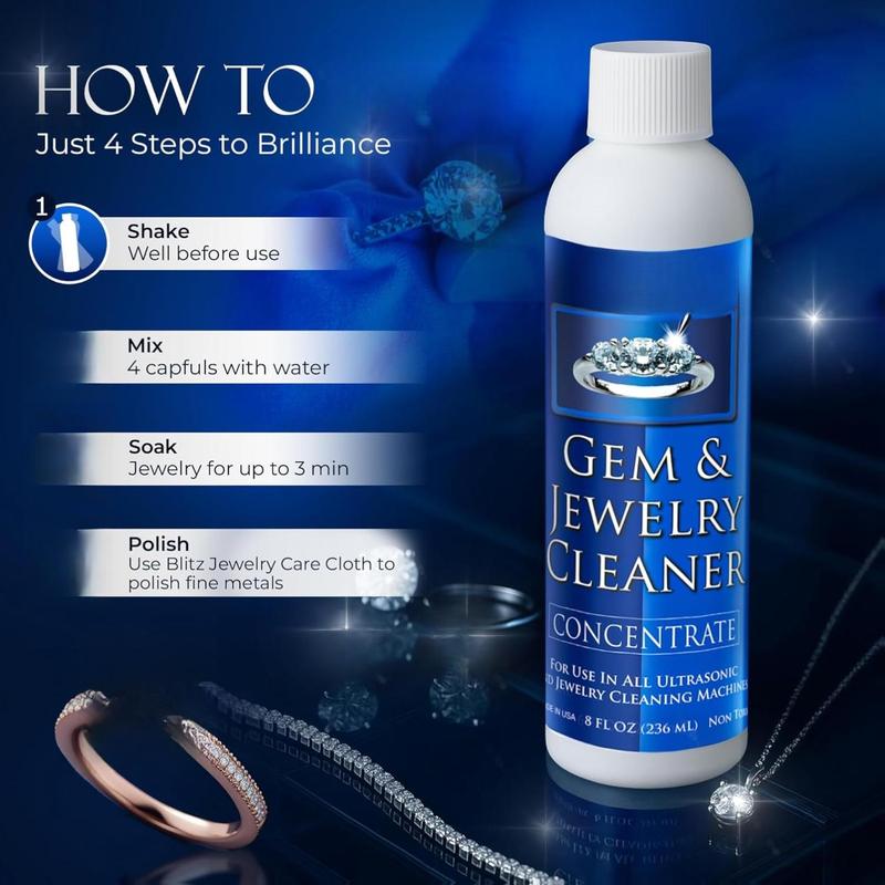 Blitz Gem & Jewelry Cleaner Concentrate 8oz Non-Toxic Non-Abrasive Formula for Gold Silver Platinum Jewelry Made in USA Household Cleaning Spray