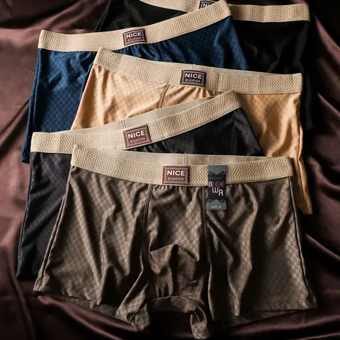 5 Biweier Satin Stretchy Boxer Briefs Pack in Morandi Colors, Breathable Men's Shorts for Home & Vacation, Cool Comfort Lightweight Luxury Fabric
