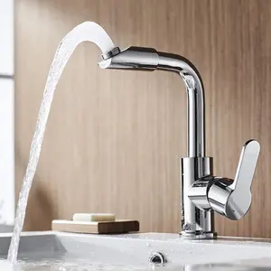 Bathroom faucet, swivel hot and cold water faucet, double hot and cold water faucet for kitchen, silver, Bathroom Sink Faucet
